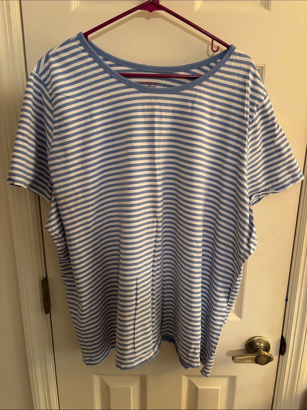 Casual Striped Short Sleeve Tee in Light Blue and White